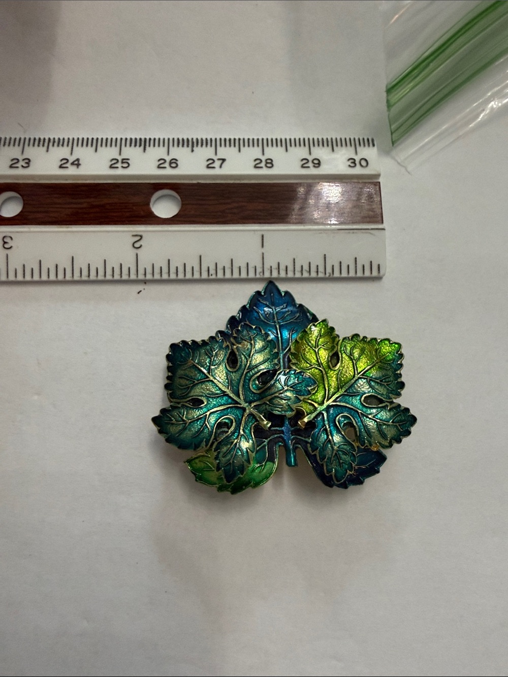 Vintage Iridescent Green & Teal Leaf Brooch